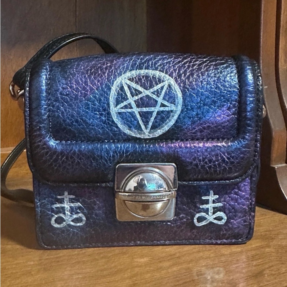 Hand painted vintage upcycled Leather mini bag